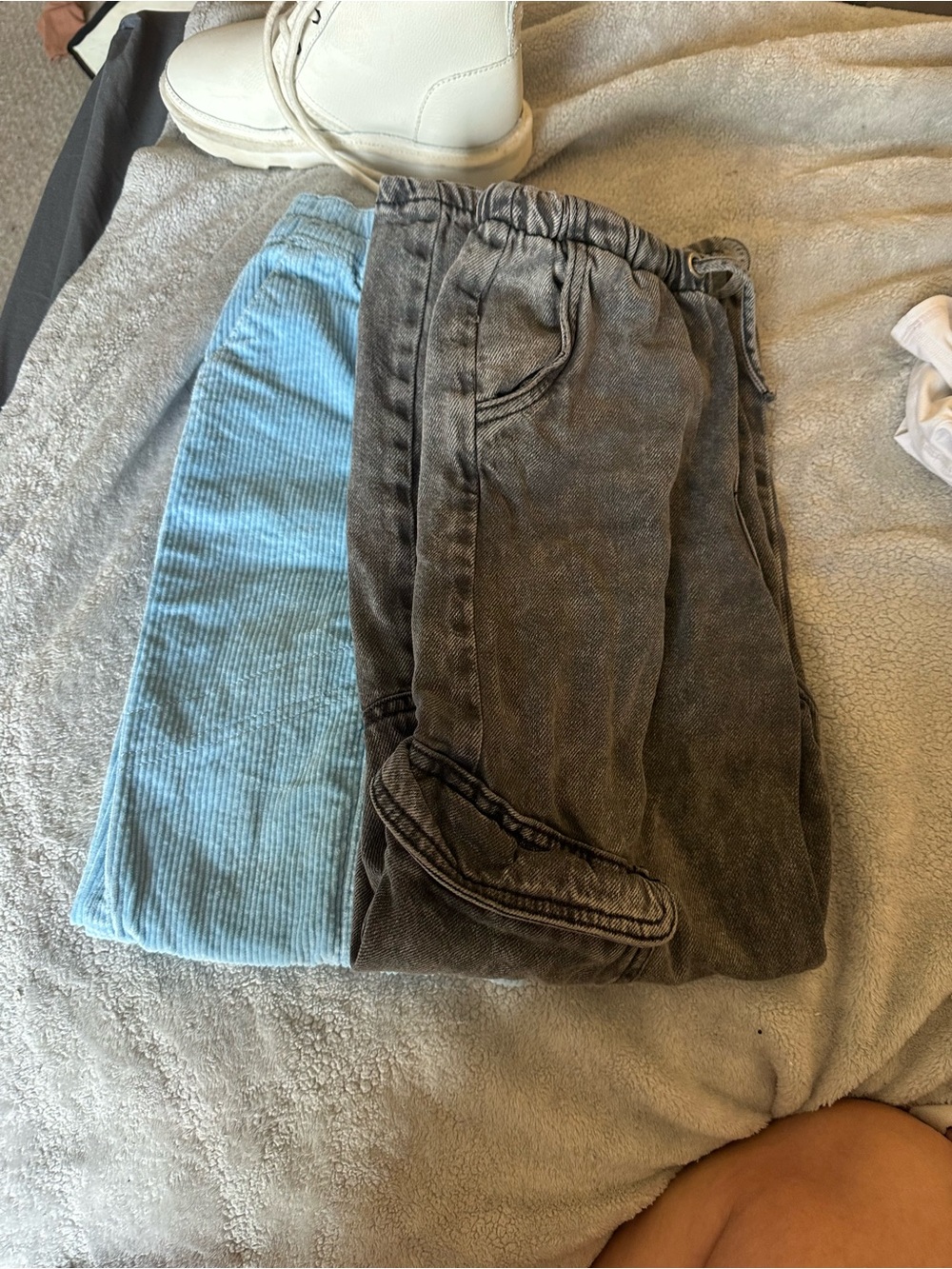 Folded Corduroy and Washed Denim Pants - Blue & Charcoal